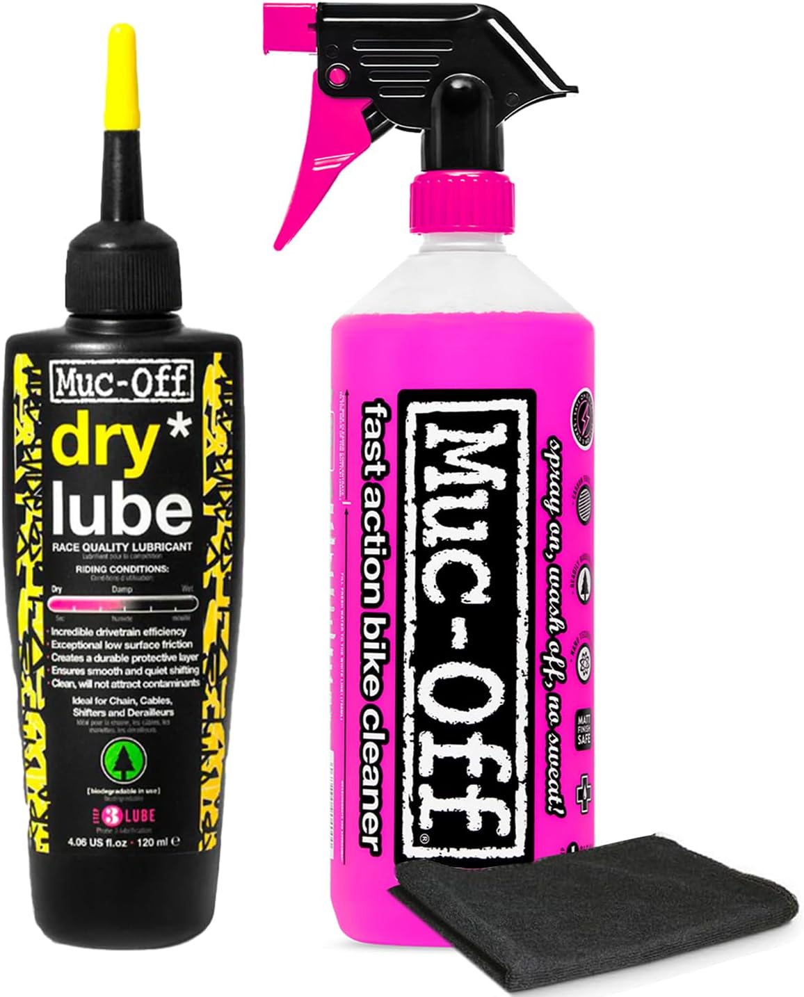 Muc-Off Bio Dry Bike Chain Lube with Microfiber Cloth | Wax-Based Formula for Smooth Gear Shifts | Creates Protective Layer and Reduces Friction