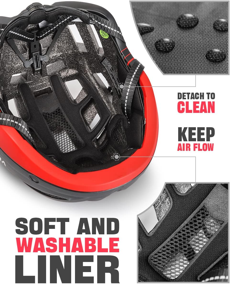 VICTGOAL Bike Helmet with USB Rechargeable Rear Light Detachable Magnetic Goggles Removable Sun Visor Mountain & Road Bicycle Helmets for Men Women Adult Cycling Helmets