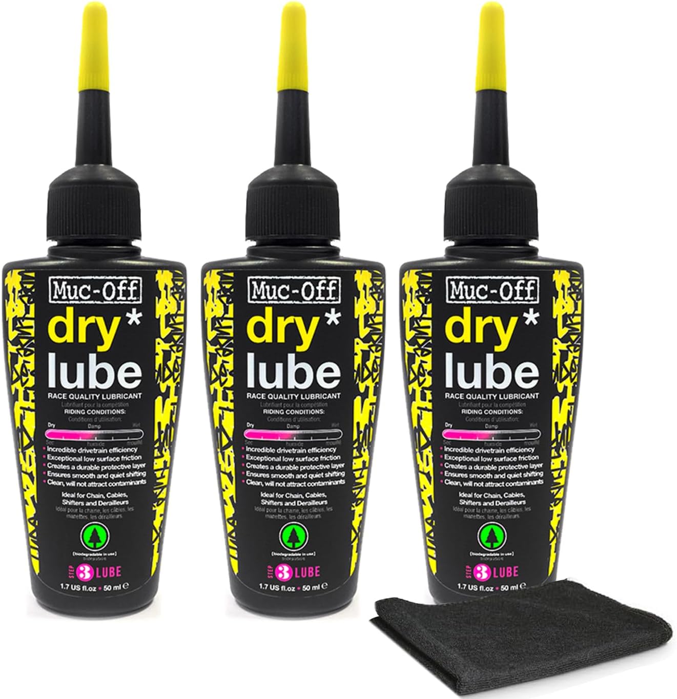 Muc-Off Bio Dry Bike Chain Lube with Microfiber Cloth | Wax-Based Formula for Smooth Gear Shifts | Creates Protective Layer and Reduces Friction