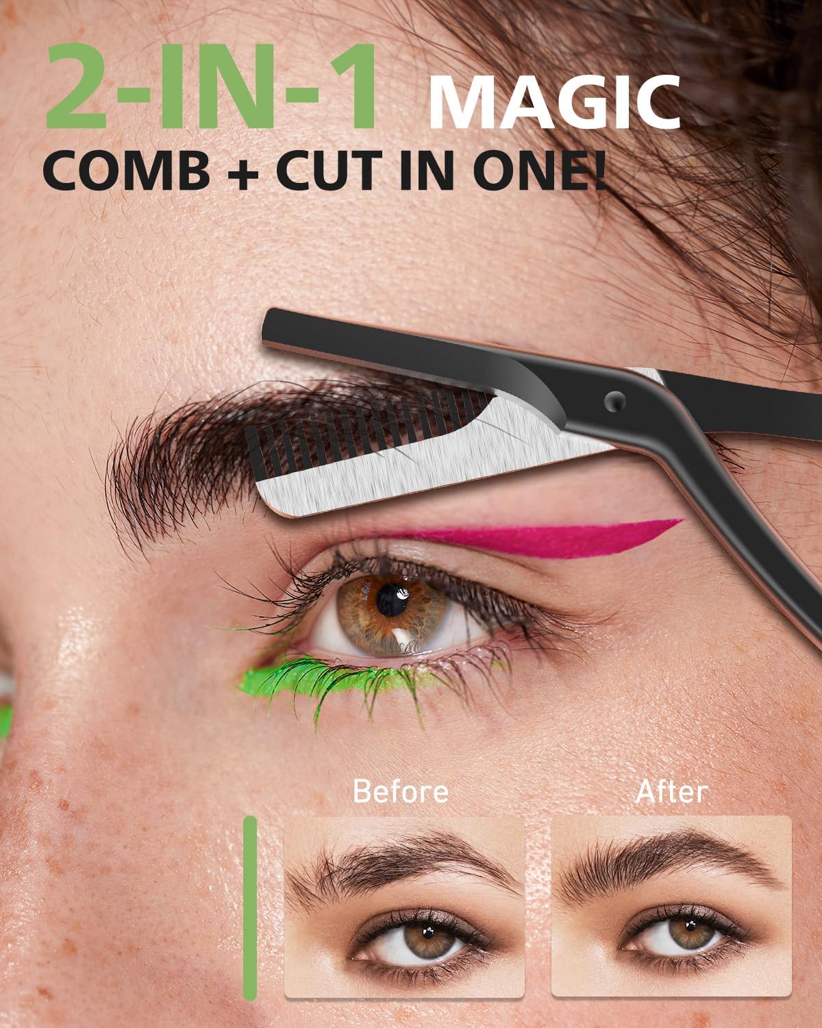 BALUCA Eyebrow Scissors with Comb | Professional Stainless Steel Eyebrow Trimmer for Women & Men | Dual-Design Precision Eye Brow Trimmer Scissors for Effortless Grooming, Silver (Black)