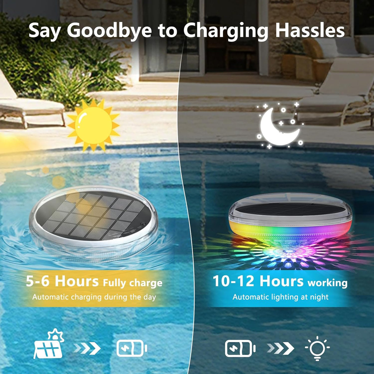 Vault Glow™ Aqua Lights Solar Powered Floating Pool Lights(2 Pack), Pool Lights That Float with Remote Control, 12 Lighting, Timing Mode, IP67 Waterproof for Inground/Above Ground Pool, Pool Party, Bathroom, Bathtub, Garden