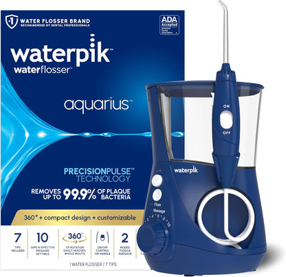 Aqua Pulse™ Water pik Aquarius Water Flosser for Teeth Cleaning, Gums, Braces, Dental Care, Electric Power with 10 Settings, 7 Tips for Multiple Users and Needs, ADA Accepted, White WP-660, Packaging May Vary