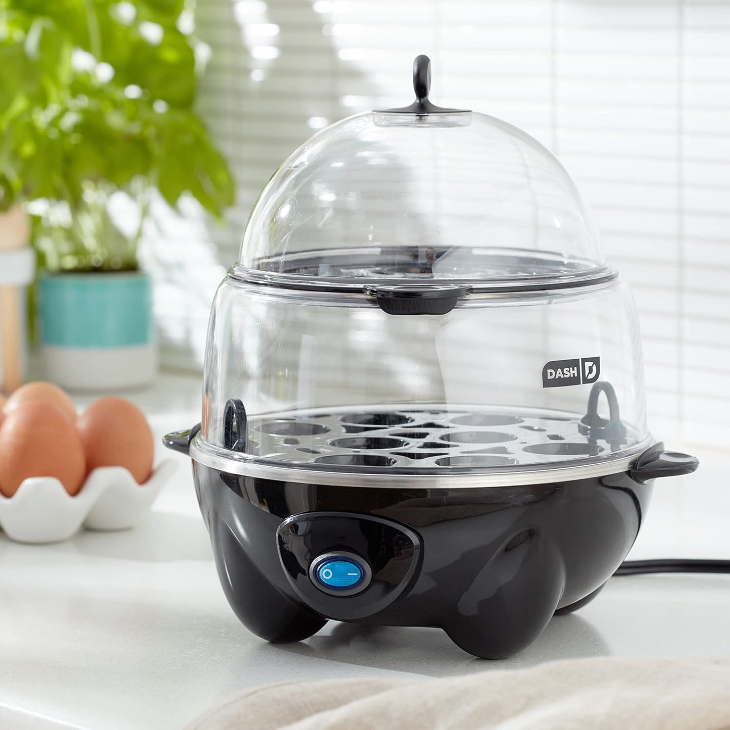 Ultimate Deluxe Rapid Egg Cooker - Perfectly Cook 12 Eggs, Poached, Scrambled, or Steamed with Auto Shut-Off - Sleek Black Design