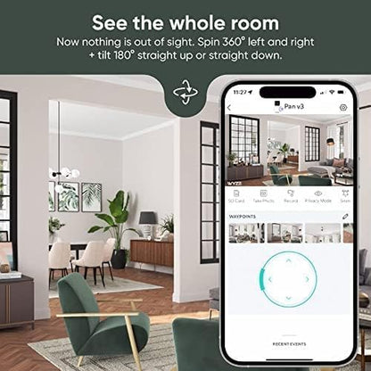 WYZE Cam Pan V3, Indoor/Outdoor Ip65-Rated 1080P Pan/Tilt/Zoom Wi-Fi Smart Home Security Camera with Color Night Vision, 2-Way Audio, Compatible with Alexa & Google Assistant, Free Expert Setup