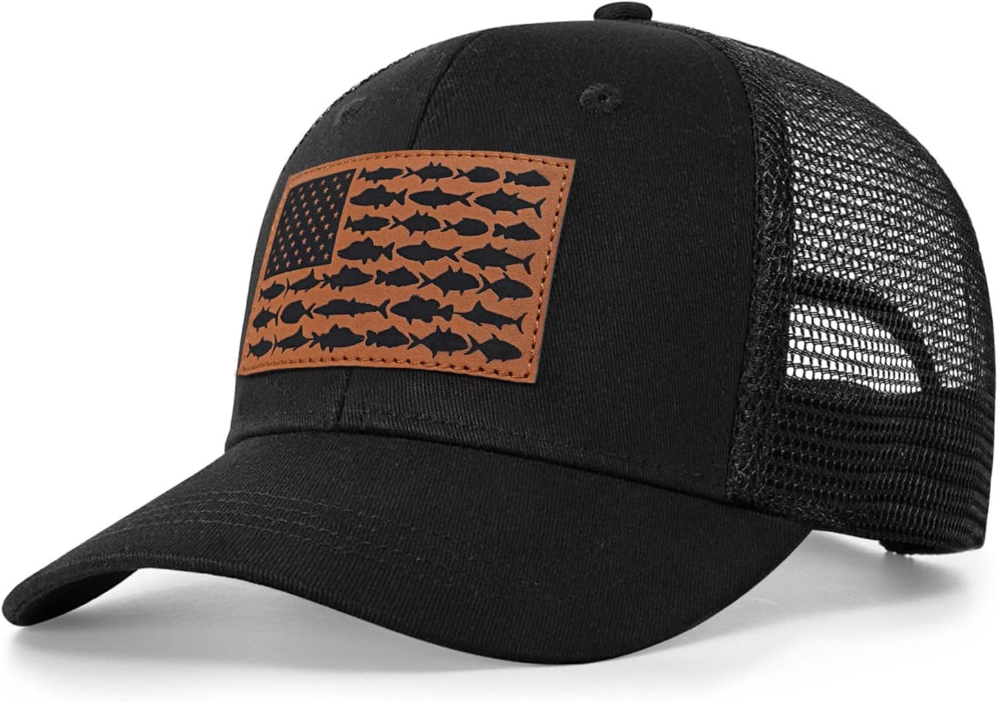 American Fish Flag Trucker Hat, Fishing Gifts for Men, Snapback Fishing Hat Perfect for Fishing and Daily Use