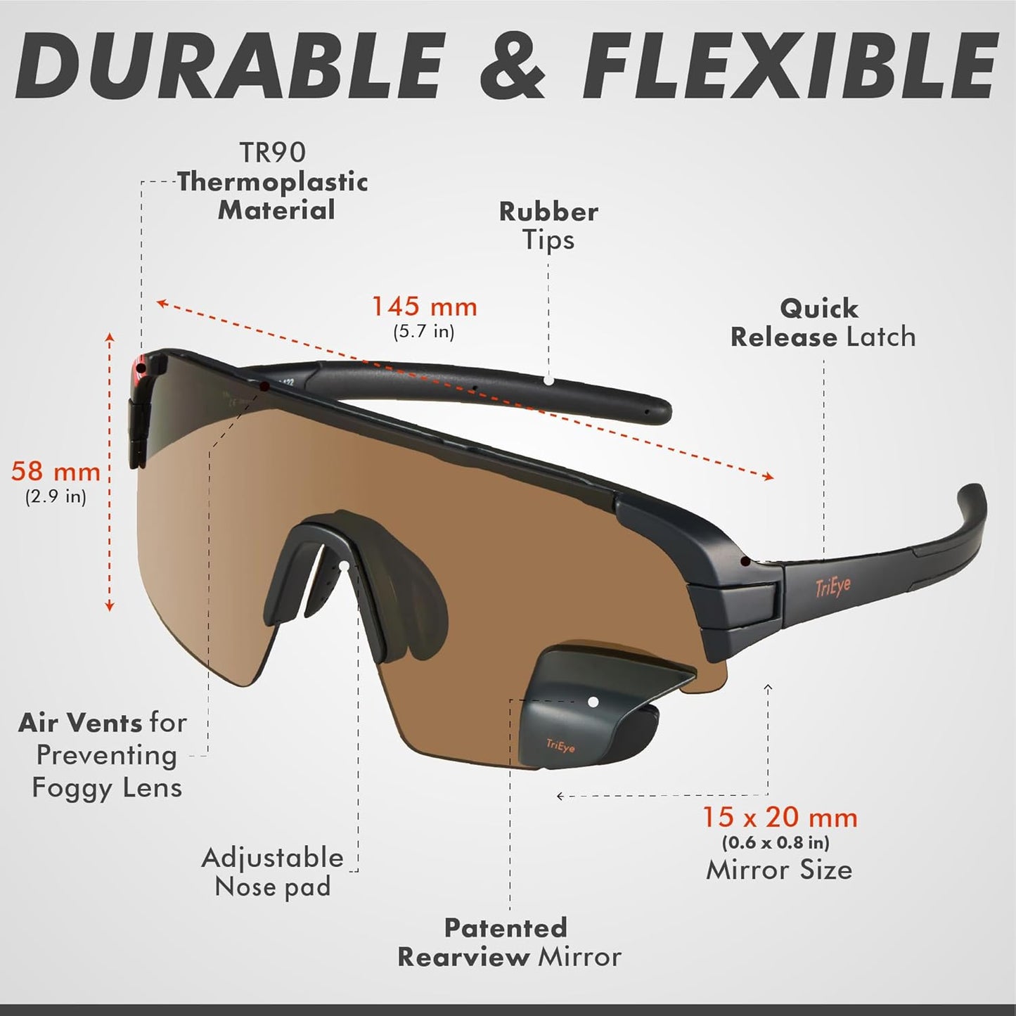 Trieye Cycling Glasses with Rear-View Mirror - Sports Sunglasses for Men & Women - UV-400 Protection