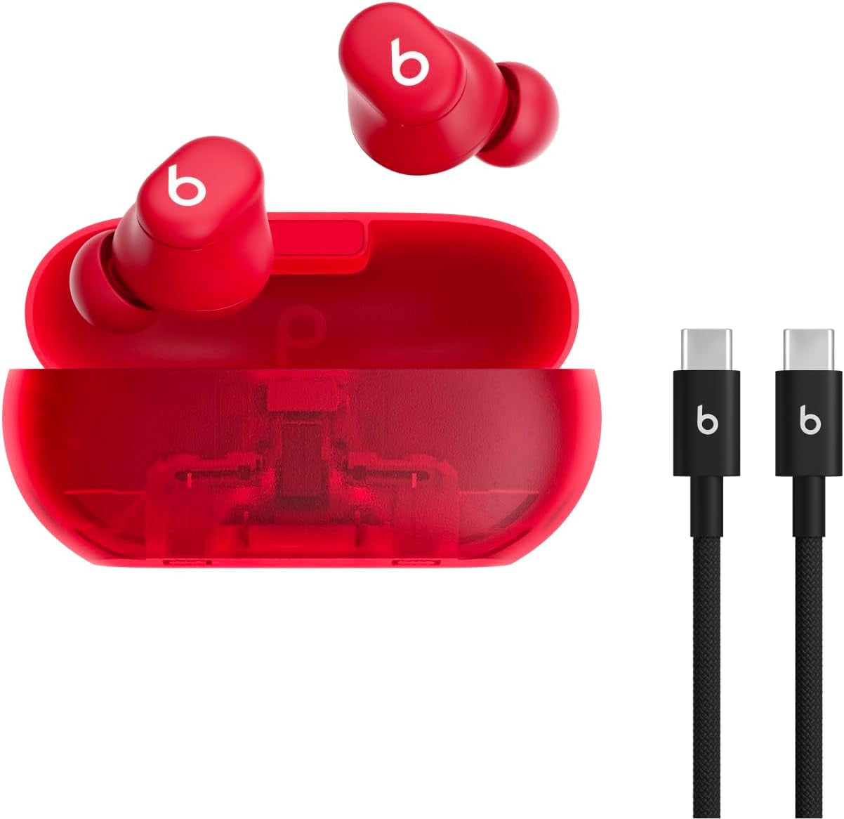 Beats Solo Buds - Wireless Bluetooth Earbuds | 18 Hours of Battery Life | Apple & Android Compatibility | Built-In Microphone - Transparent Red