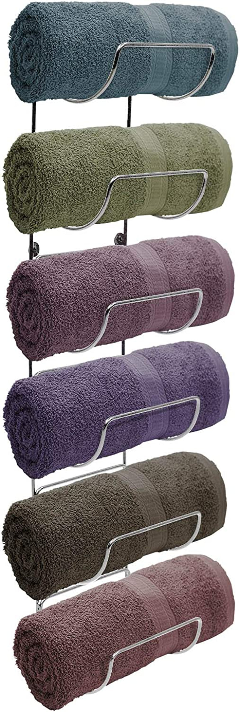 Sorbus Towel Rack Wall Mount – 6 Compartments of Silver Metal Towel Holder for Bathroom Decor Sets, Organizer for Linens, Gym, Rv, Door, Cabinet - Wine Rack Wall Mounted for Kitchen, Bar, Wine Cellar
