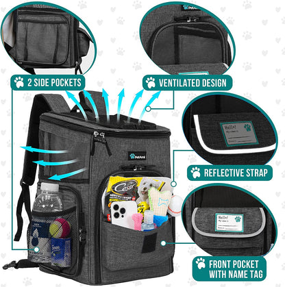 Petami Dog Backpack Carrier, Airline Approved 4-Way Entry Cat Backpack Carrier, Ventilated Mesh, Collapsible Pet Carrier for Small Puppy, Kitten, Hiking, Travel Car, Vet, up to 18 Lbs, Charcoal Gray