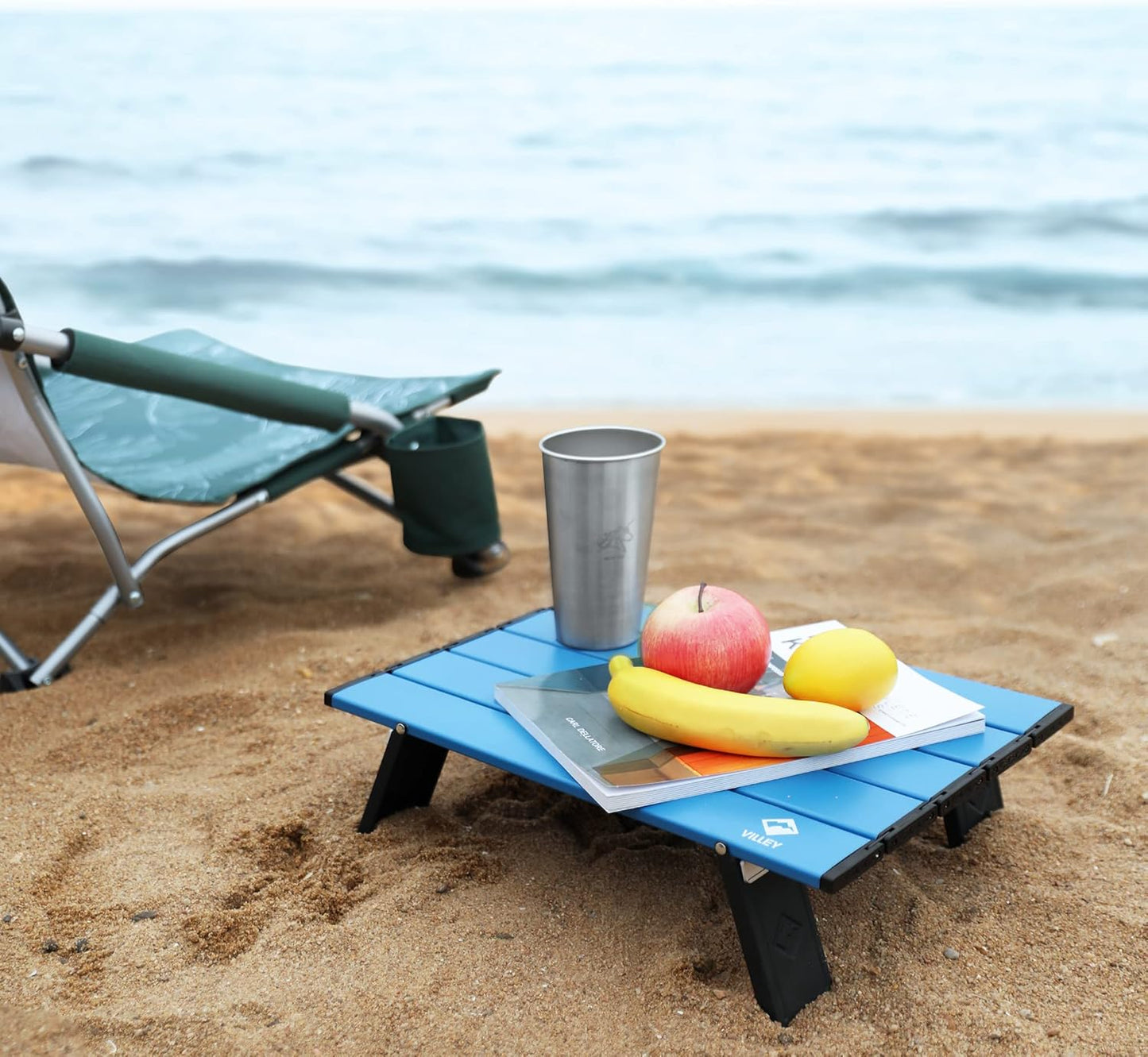 VILLEY Portable Mini Folding Beach Table, Ultralight Aluminum Side Table with Carry Bag for Camping, Picnics, and Outdoor Activities