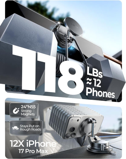 LISEN 15W Magsafe Car Mount Charger, Suction Cup Phone Mount, Magnetic Wireless Car Charger, Vacuum Magnetic Phone Holder Car Mount for Iphone 17 Pro Max 16 15 14 13 12, Samsung S26/S25, Pixel 10 Pro