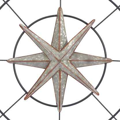 Metal Indoor Outdoor Compass Home Gray Wall Decor with Distressed Copper like Finish