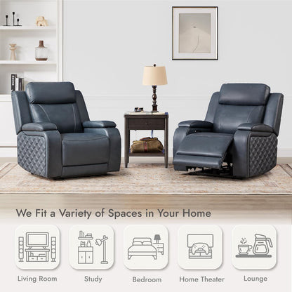 Watson & Whitely Genuine Leather Power Recliner Chairs for Adults, Zero Gravity Recliner with Power Headrest & Hidden Storage, RV Electric Reclining Sofa Chair for Living Room, Home Office, Navy