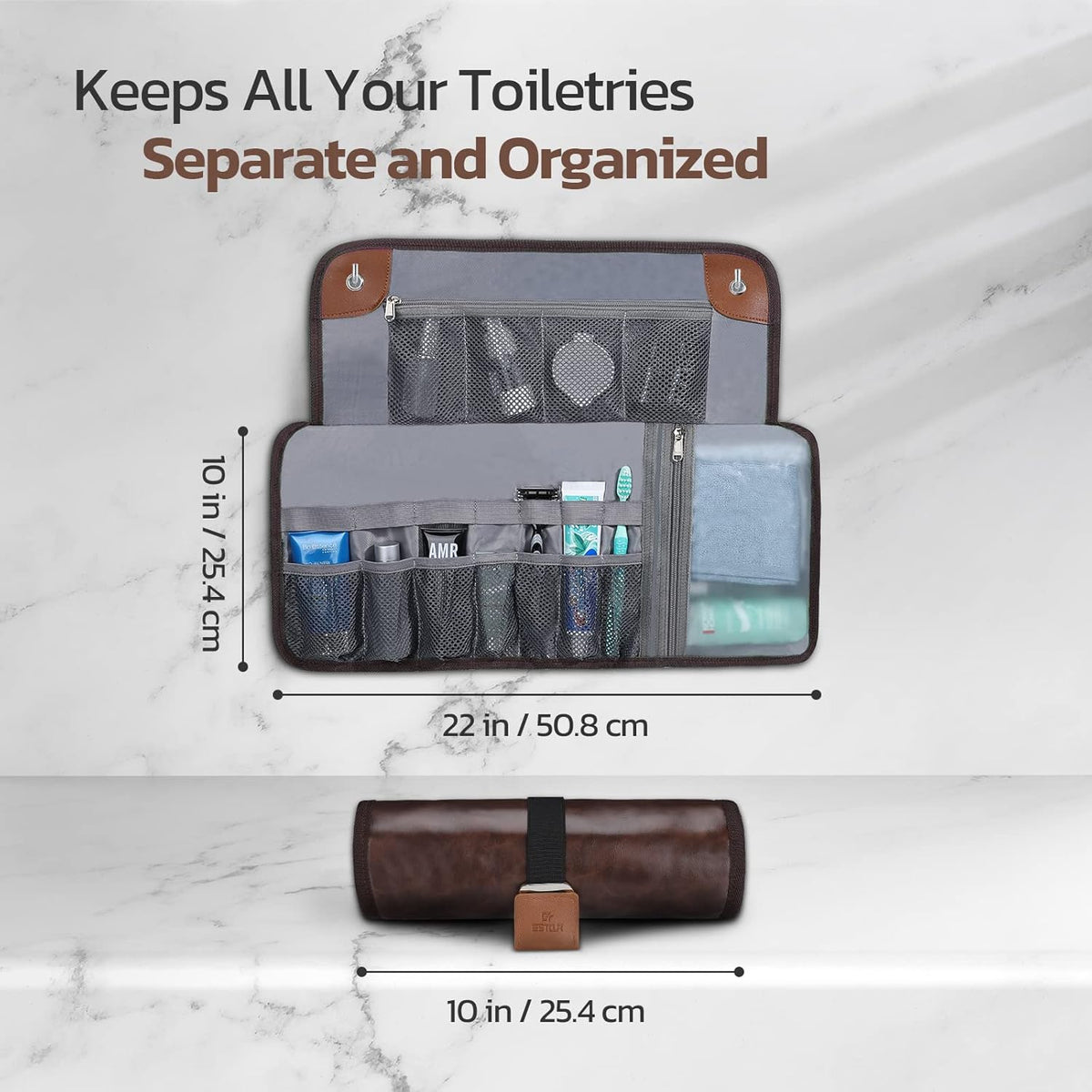 Men's Roll-Up Travel Toiletry Bag – 13 Pockets, Hanging Design & Wet-Dry Storage