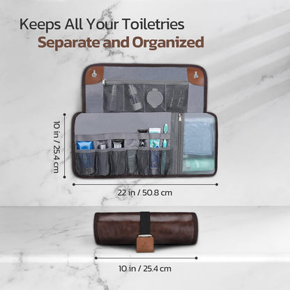 Men's Roll-Up Travel Toiletry Bag – 13 Pockets, Hanging Design & Wet-Dry Storage