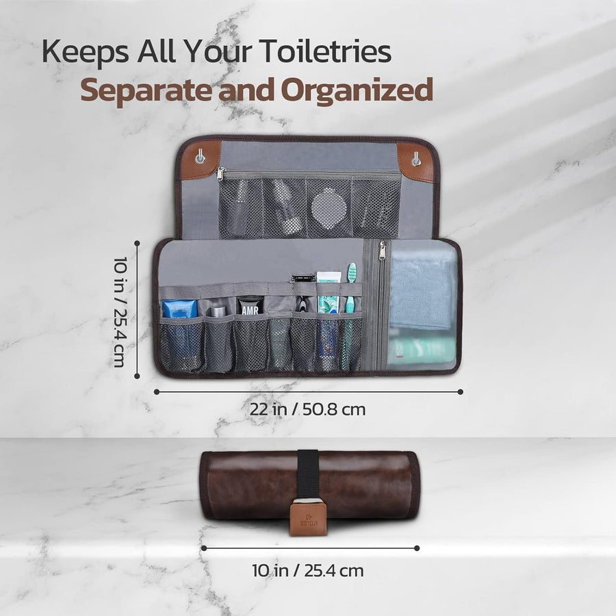 Men's Roll-Up Travel Toiletry Bag – 13 Pockets, Hanging Design & Wet-Dry Storage