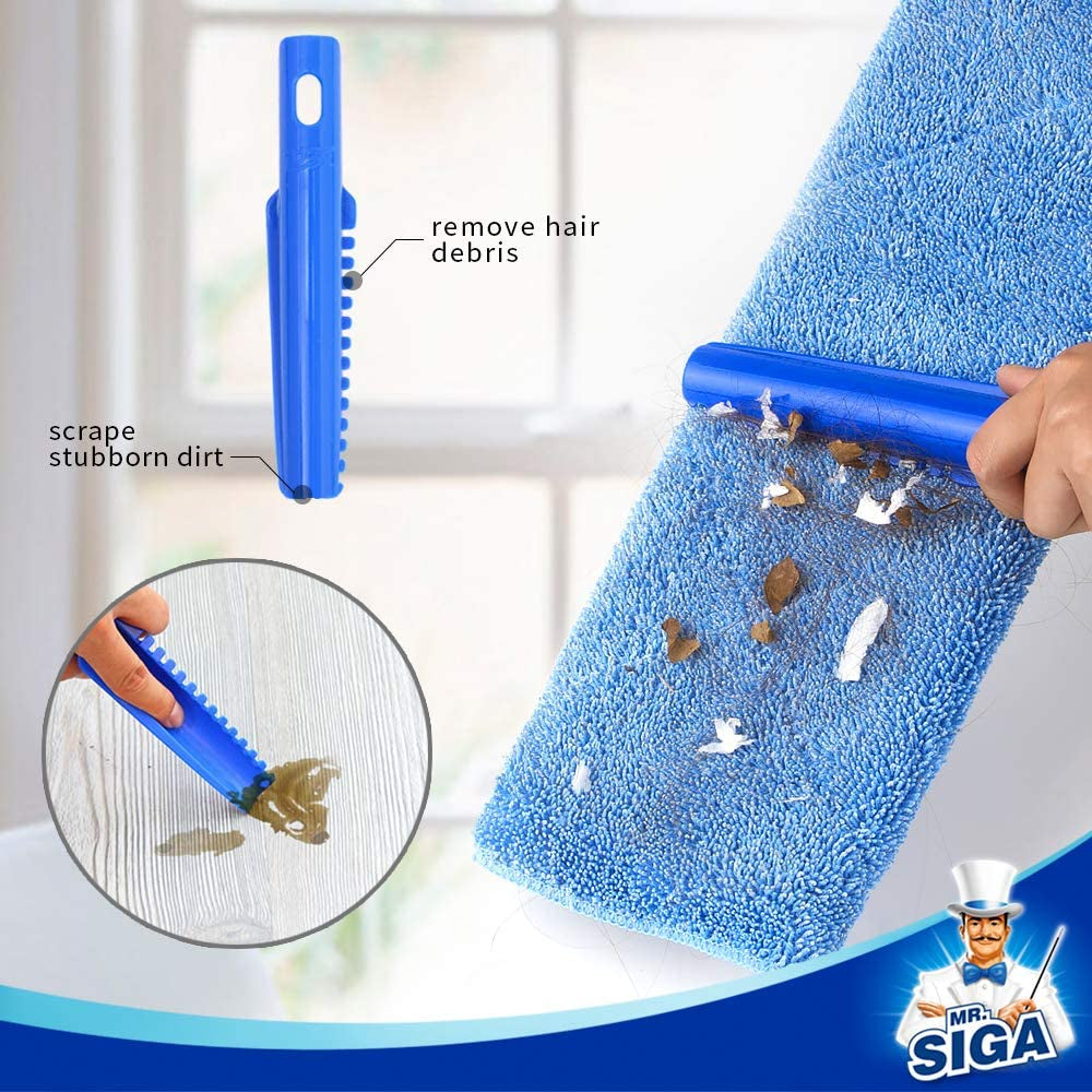 MR.SIGA Professional Microfiber Mop for Hardwood, Laminate, Tile Floor Cleaning, Stainless Steel Telescopic Handle - 3 Reusable Flat Mop Refills and 1 Dirt Removal Scrubber Included