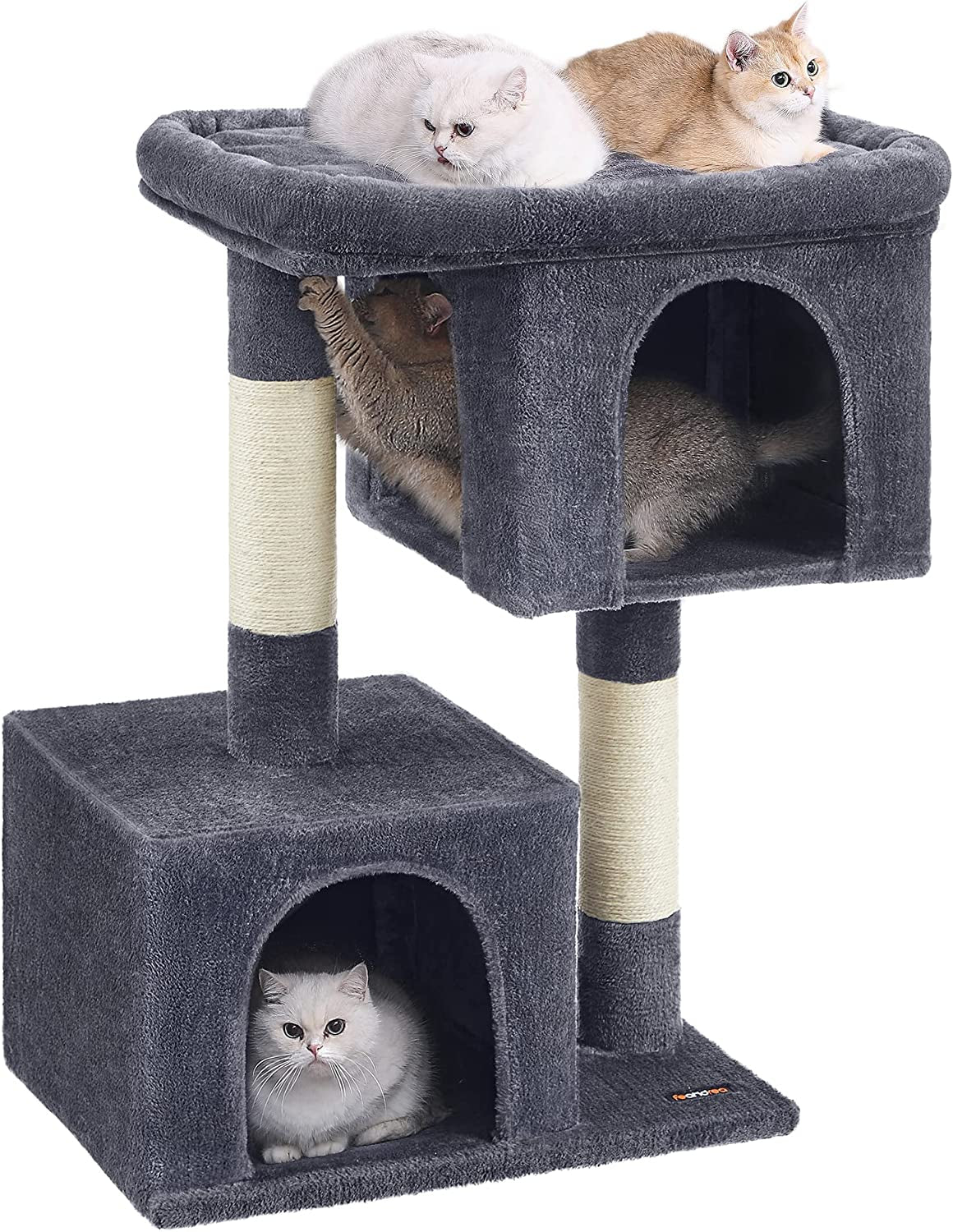 Feandrea Cat Tree, 33.1-Inch Cat Tower, Plush Condo for Large Cats up to 16 Lb, Large Perch, 2 Caves, Scratching Post, Light Gray UPCT61W