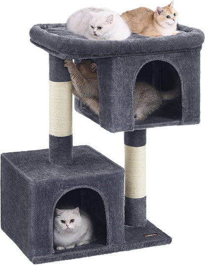 Feandrea Cat Tree, 33.1-Inch Cat Tower, Plush Condo for Large Cats up to 16 Lb, Large Perch, 2 Caves, Scratching Post, Light Gray UPCT61W