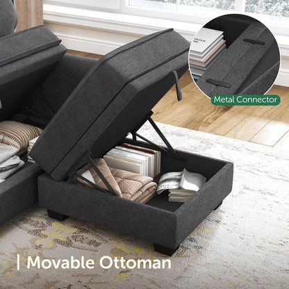 HONBAY Sectional Sofa with Storage Seat U Shaped Sectional Couch with Reversible Chaise Convertible Sectional Couches for Living Room,Dark Grey