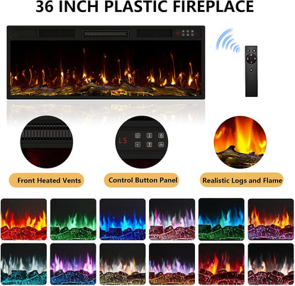 Tavata Fireplace TV Stand Entertainment Center with 36" Fireplace, 70" Wooden TV Console for Tvs up to 80", Modern TV Stands for Living Room with High Gloss Storage Cabinet and LED Lights (Grey)