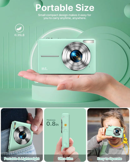 ACTITOP Digital Camera FHD1080P 44MP Portable Camera for Kids 2.4"LCD Screen Small Video Camera with 32G Card
