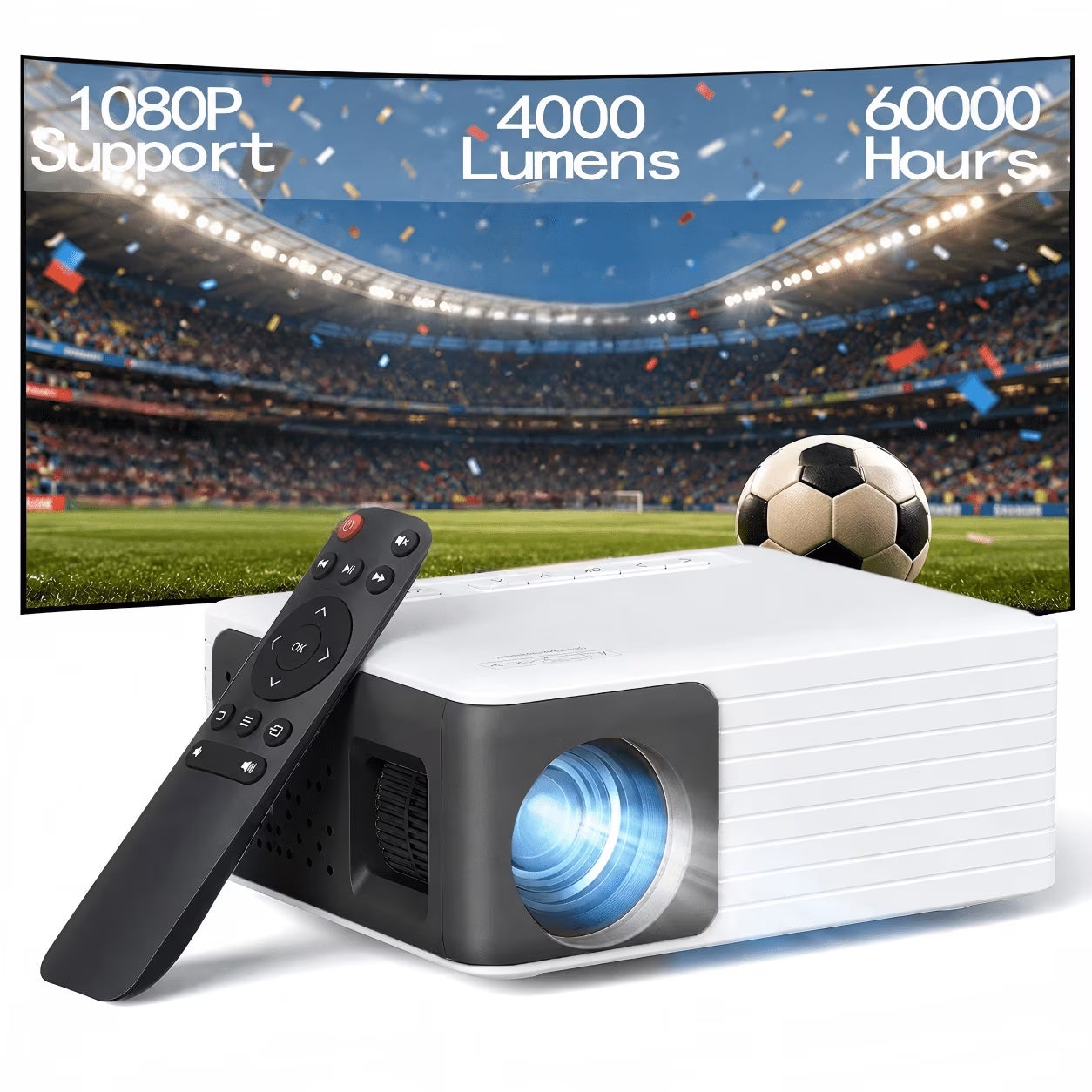 Cocobear Portable Mini Projector with Auto Keystone and 360 Degree Rotation, 720P Small Projector with Zoom, Plug and Play Compatible with Iphone Android HDMI USB TV Stick, Compact Home Theater Proje