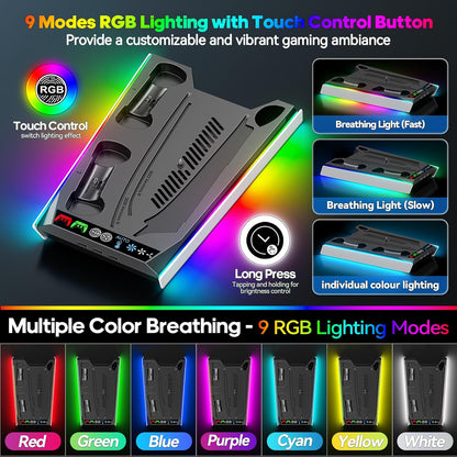 Ps5/Slim/Pro Cooling Station with Auto Turbofan & 3-Level Speed, PS5 Vertical Stand Cooling Fan Station with Controller Charger, Accessories Base Cooler Docking Station for Sony Playstation 4 Charger