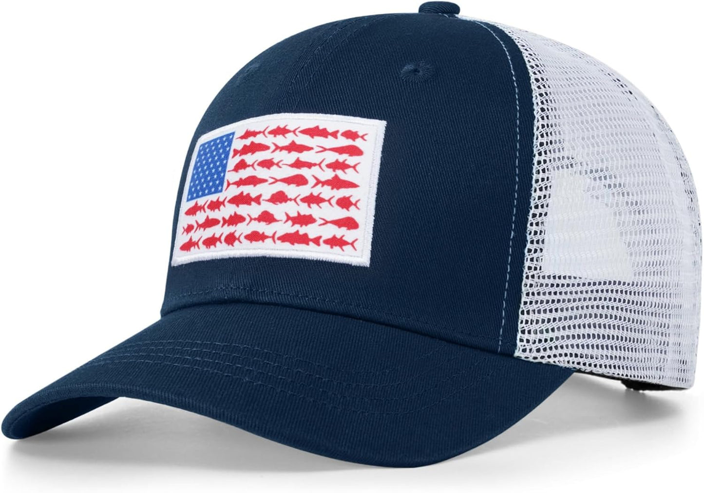 American Fish Flag Trucker Hat, Fishing Gifts for Men, Snapback Fishing Hat Perfect for Fishing and Daily Use