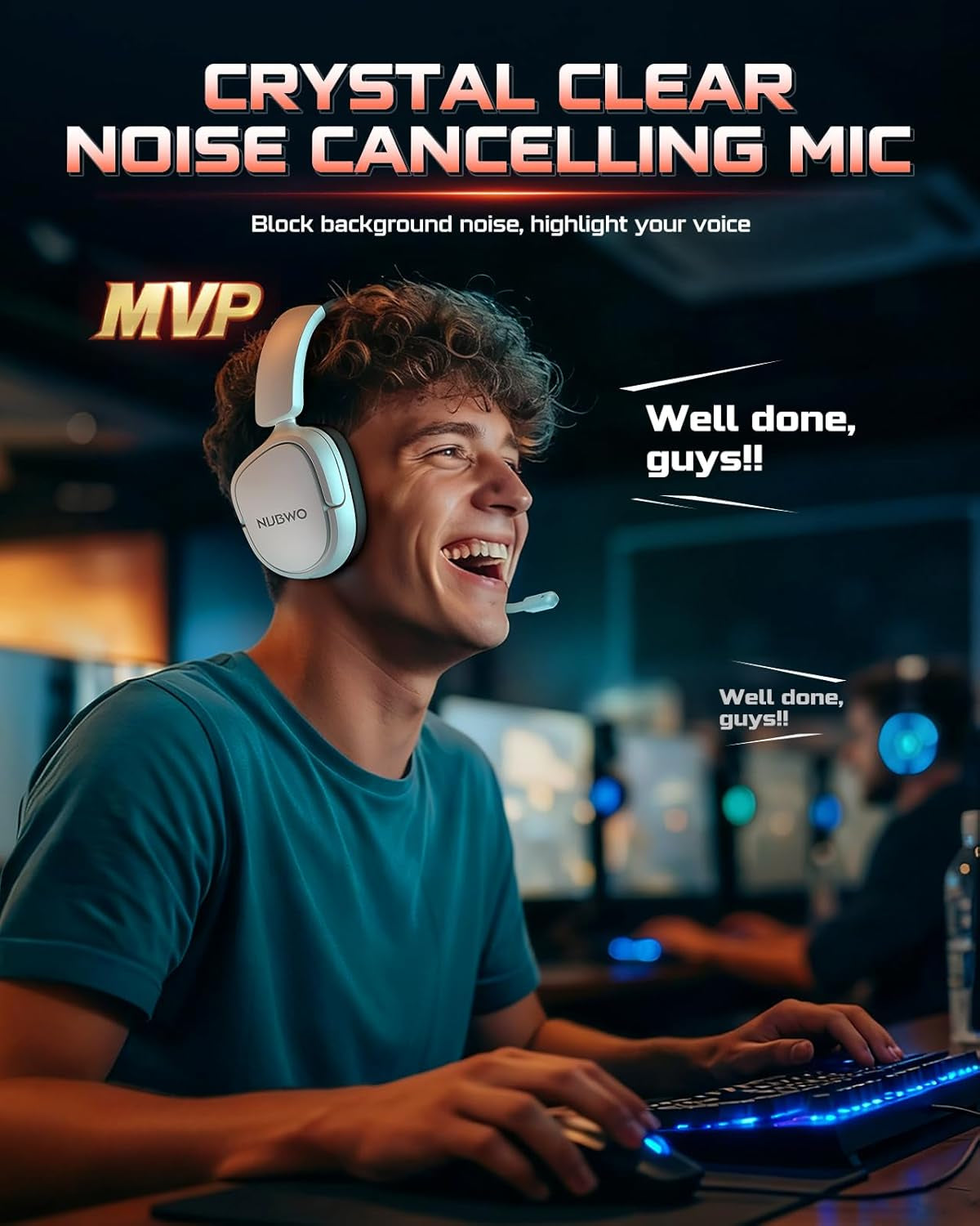 NUBWO Wireless Gaming Headset for PC, PS5, PS4, Connect to Game & Phone Simultaneously (2.4Ghz + Bluetooth), 3 EQ Modes, 50H Battery, PS5 Headset with Mic, Lightweight Foldable Headphones White/Black