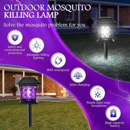 2 Pack Solar Bug Zapper with 365Nm UV Light, 2 Light Modes & 4 Installation Ways, Outdoor Mosquito Zapper for Lawn for Indoor Outdoor Use Garden & Camping Patio(Classic)