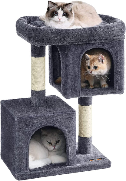 Feandrea Cat Tree, 33.1-Inch Cat Tower, Plush Condo for Large Cats up to 16 Lb, Large Perch, 2 Caves, Scratching Post, Light Gray UPCT61W