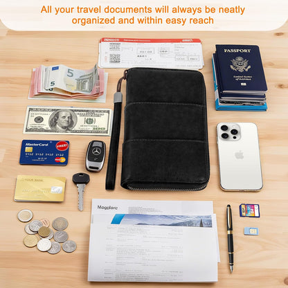 RFID-Blocking Family Passport Wallet – Multi-Document Travel Organizer with Removable Wristlet