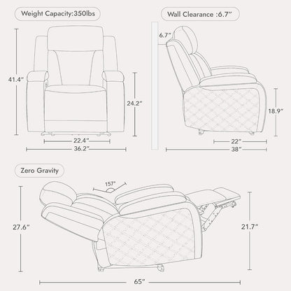 Watson & Whitely Genuine Leather Power Recliner Chairs for Adults, Zero Gravity Recliner with Power Headrest & Hidden Storage, RV Electric Reclining Sofa Chair for Living Room, Home Office, Navy