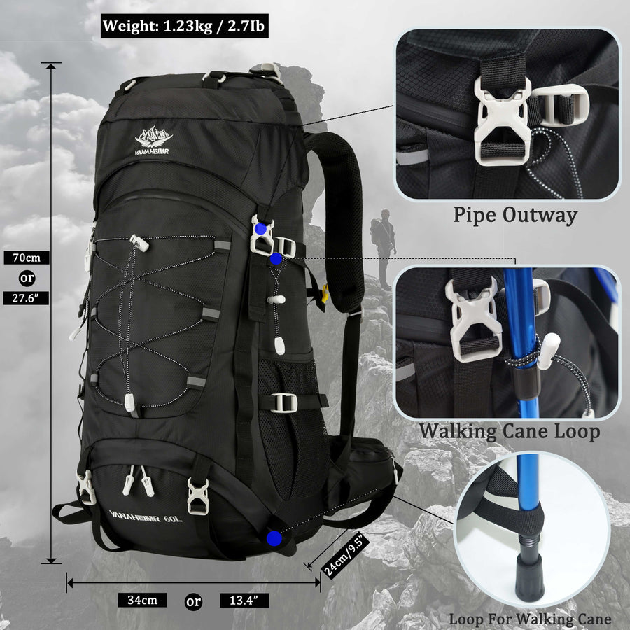 60L Travel Hiking Camping Backpack with Rain Cover, Backpack Water Resistant,Climbing Backpack for Men Women