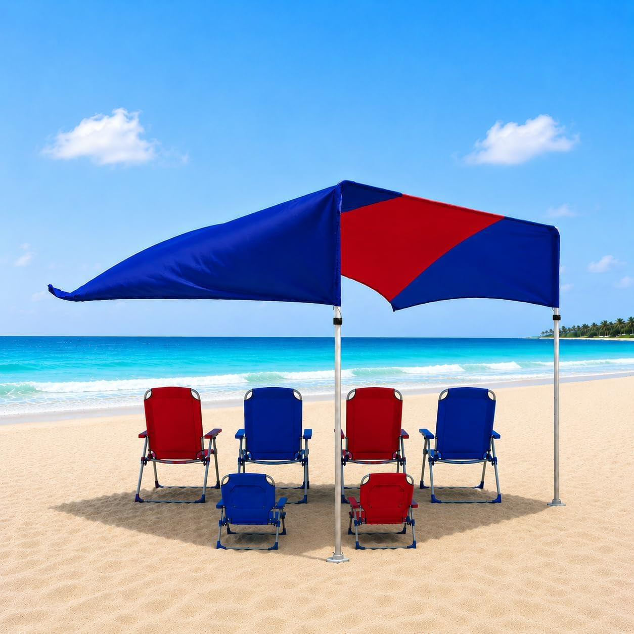Millionshades® Beach Shade Sail – No Ropes, No Sandbags, Quiet in Wind, 8X8 Ft Wind-Propelled® Beach Shade Canopy, UPF 50+, Cozy for 2-3 People