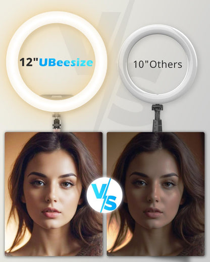 Ubeesize 12" Desk Ring Light with Stand and Phone Holder, Overhead Phone Mount for Video Recording, Zoom Meeting, Live Streaming, Tiktok, Youtube，Compatible with Iphone, Android, Cameras