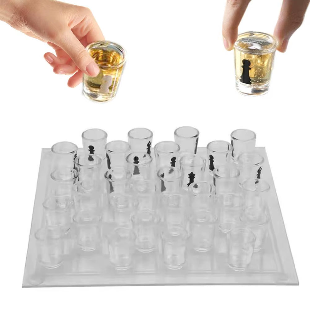 Bar Drinking Games Chess Game Set 25X25Cm Party Favor with 32 Game Glasses Bar Entertainment Supplies ﻿