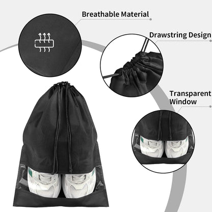 10-Pack Travel Shoe Bags with Clear Windows – Breathable Drawstring Shoe Organizer