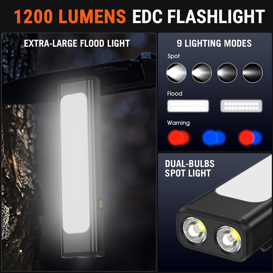**Viral Vault 1200-Lumen Rechargeable EDC Flashlight — 9 Lighting Modes, Magnetic Base & USB-C Charging**