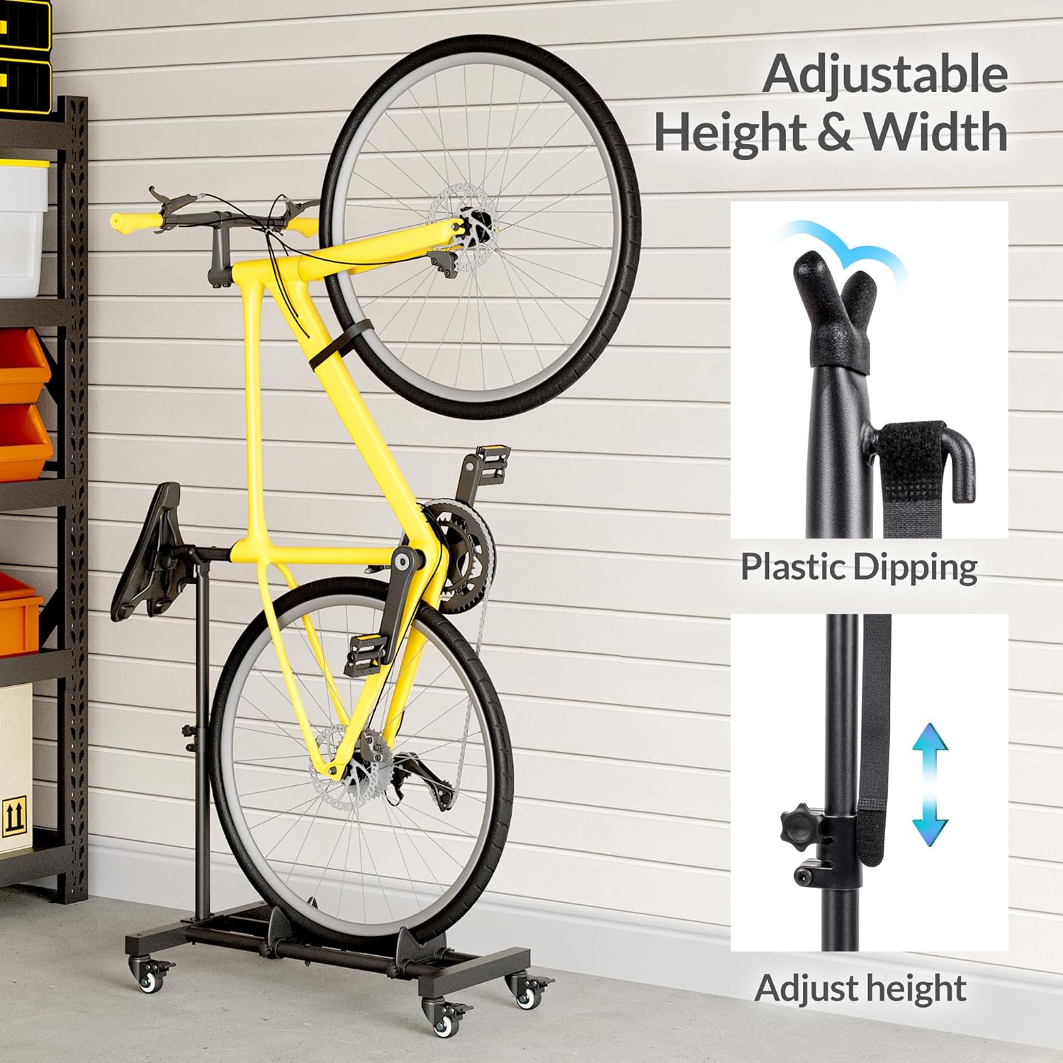 Vertical Bike Stand, Freestanding Bike Rack Garage Storage Upright Bicycle Floor Stand Indoor Bike Holder with Adjustable Height for Garage & Apartment - for Wheels Sizes up to 29”