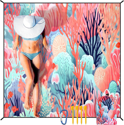 Coast Traveler™ / HIHOHO Beach Blanket Waterproof Sand proof Extra Large Beach Mat 79" X 83"/120"X108"For 1-8 Adults Quick Drying Durable Outdoor Picnic Mat for Beach Travel Camping Hiking