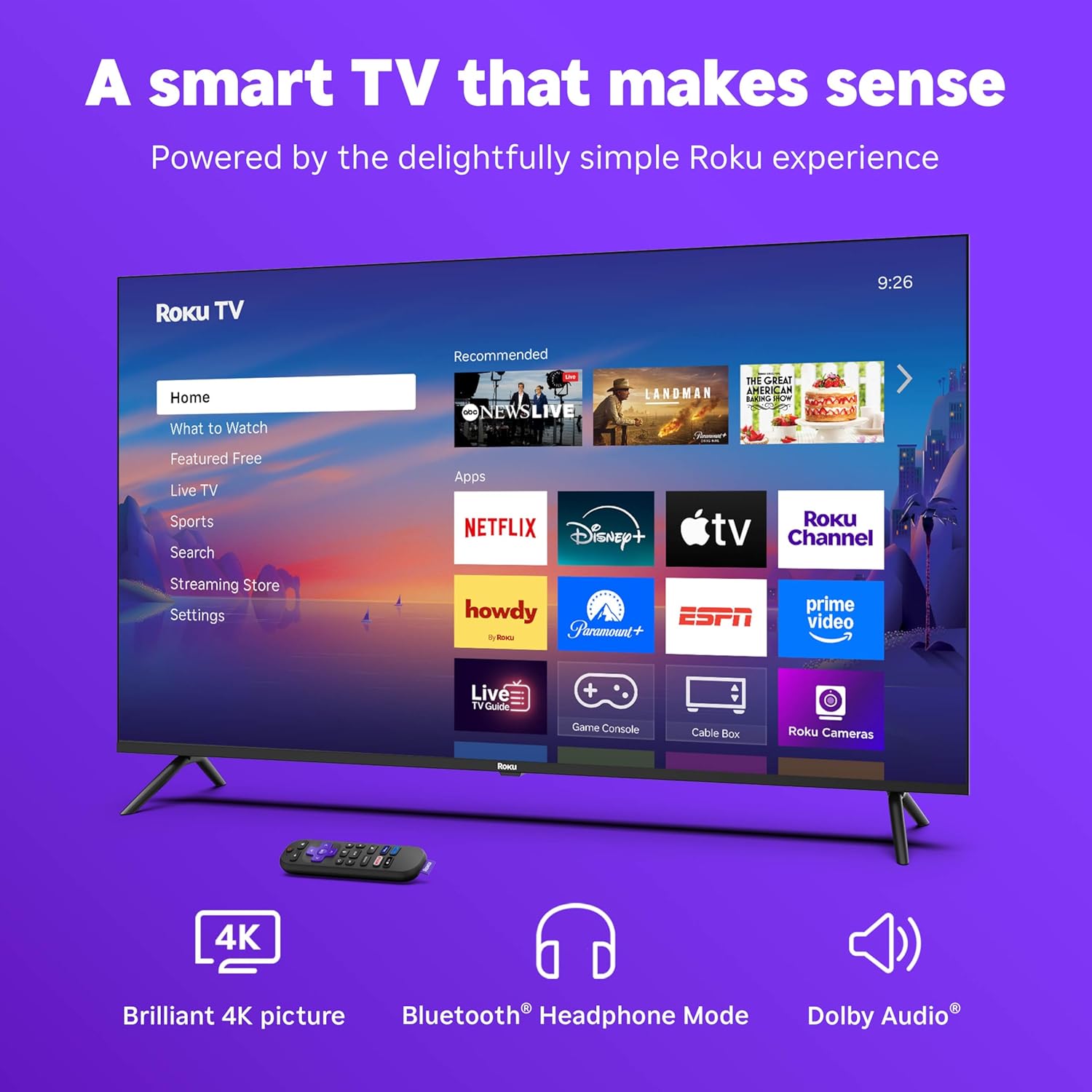 Roku Smart TV – 50-Inch Select Series, 4K HDR TV – Rokutv with Enhanced Voice Remote – Flat Screen LED Television with Wi-Fi for Streaming Live Local News, Sports, Family Entertainment