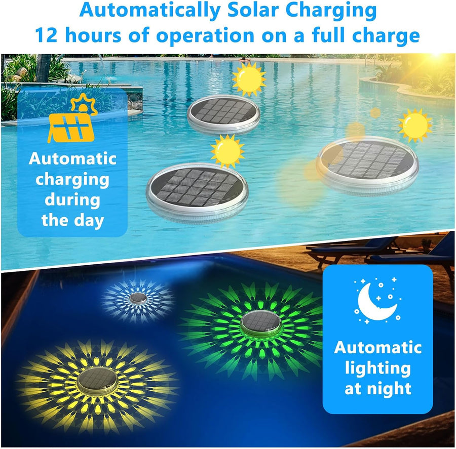 2.0 Vault Glow™ Aqua Lights Solar Rechargeable Floating Pool Lights(2 Pack), Pool Lights That Float with Remote Control, 9 Lighting, Timing Mode, IPX7 Waterproof for Inground Pool, Bathroom, Bathtub, Pool Party
