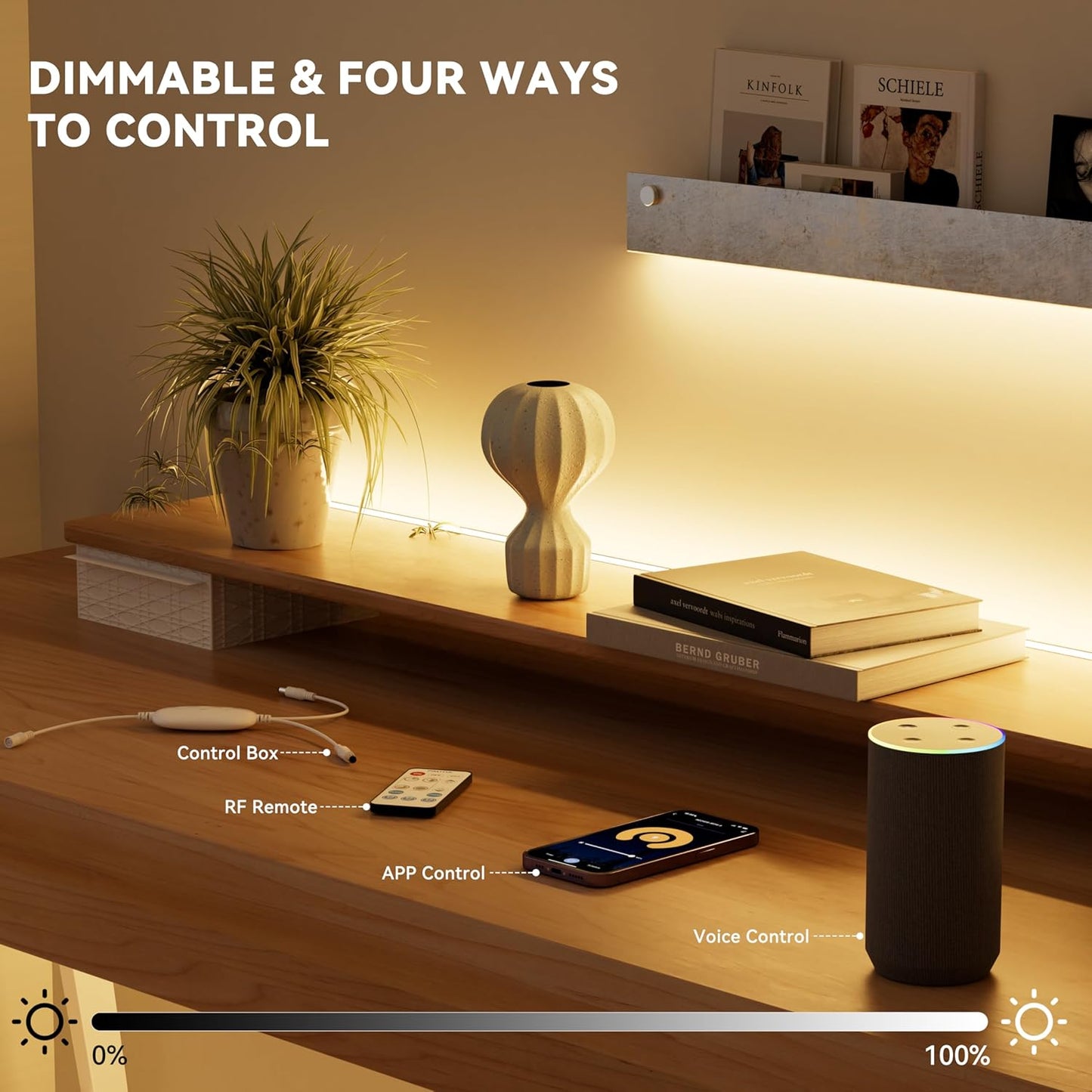 VaultGlow Ambient Room Lighting System ED Strip Lights 65.6ft/20m Warm White 2700K LED Light Strip,Compatible with Alexa/Google Assistant,Dimmable LED Strips for Bedroom,Cabinet,Living Room,CRI93+ Super Bright High Lumen
