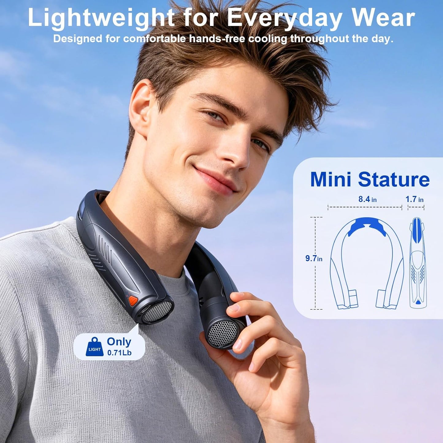 Power Breeze™ /  Portable Neck Fan with Reading Light, 6-Speed Wearable Fan, 6000Mah USB-C Rechargeable Hands Free Fan for Outdoor Work, Travel, Camping, Kitchen, Running - Black