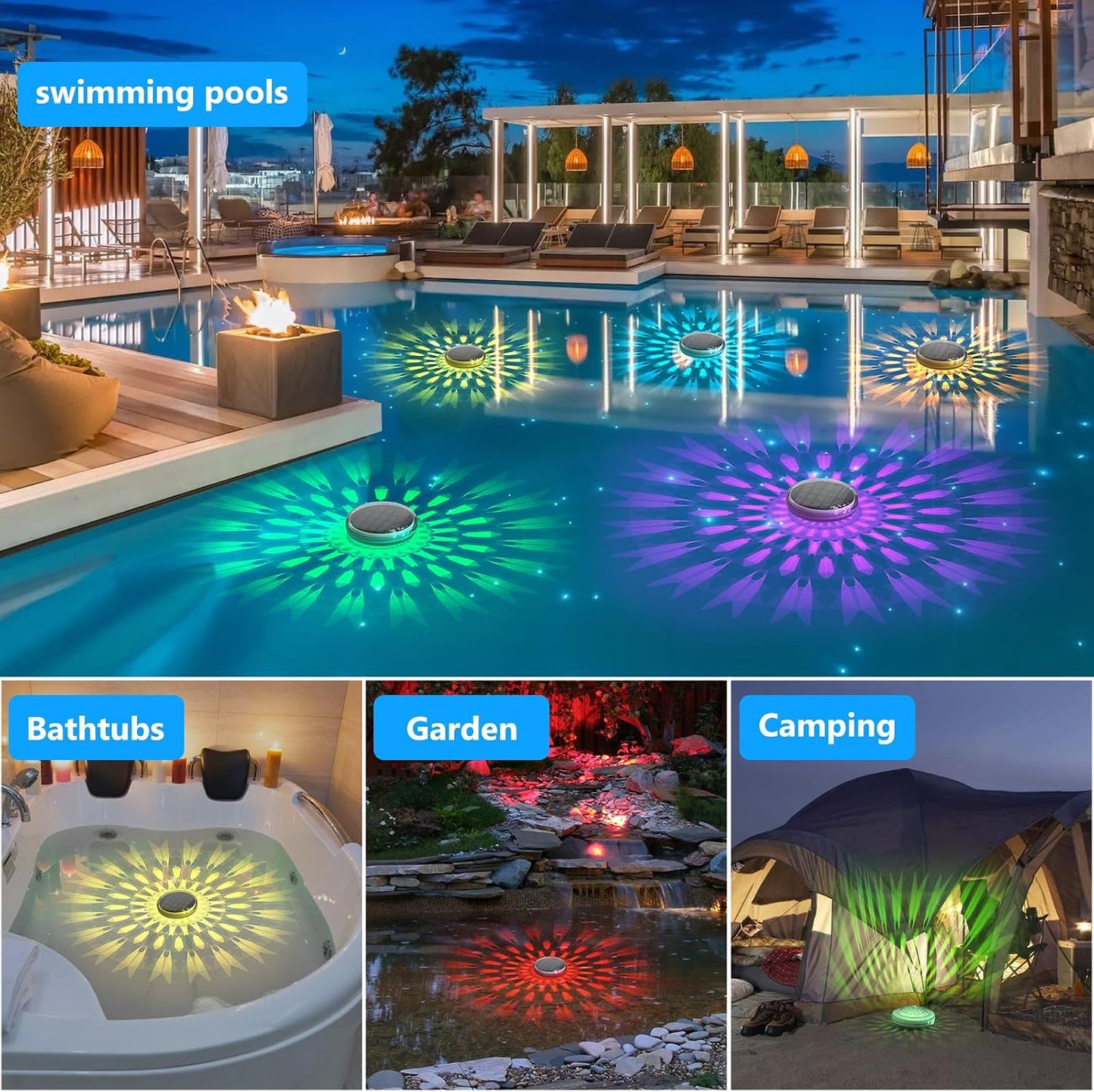 2.0 Vault Glow™ Aqua Lights Solar Rechargeable Floating Pool Lights(2 Pack), Pool Lights That Float with Remote Control, 9 Lighting, Timing Mode, IPX7 Waterproof for Inground Pool, Bathroom, Bathtub, Pool Party
