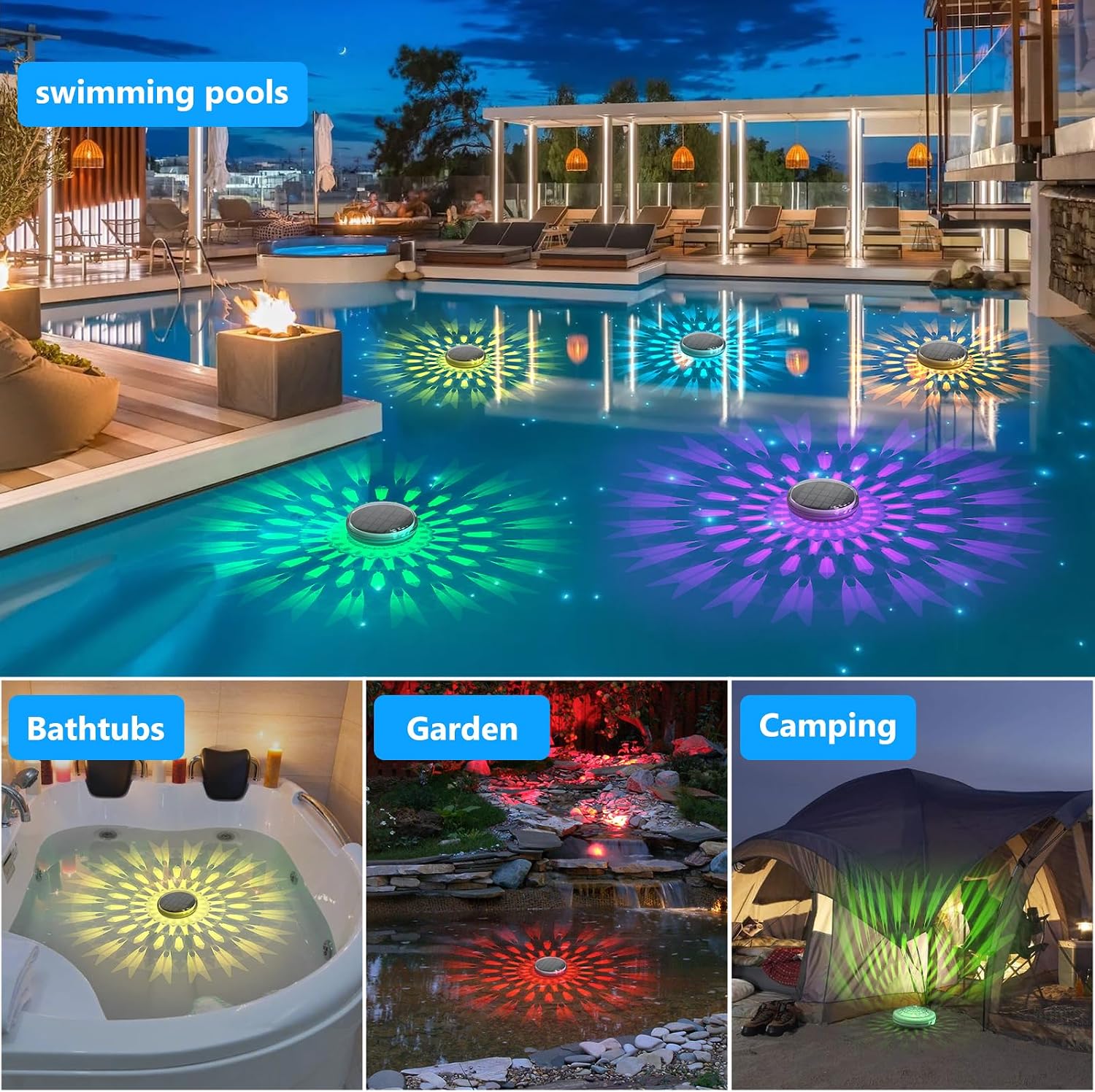 2.0 Vault Glow™ Aqua Lights Solar Rechargeable Floating Pool Lights(2 Pack), Pool Lights That Float with Remote Control, 9 Lighting, Timing Mode, IPX7 Waterproof for Inground Pool, Bathroom, Bathtub, Pool Party
