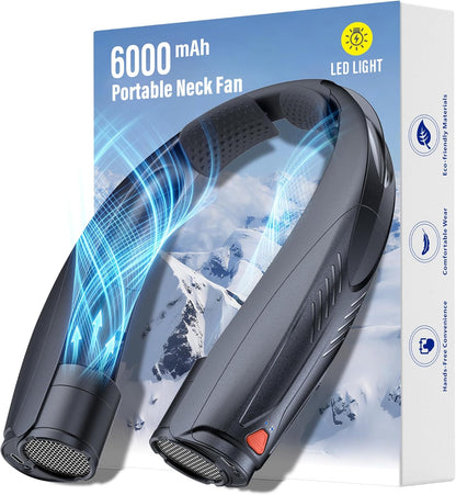 Power Breeze™ /  Portable Neck Fan with Reading Light, 6-Speed Wearable Fan, 6000Mah USB-C Rechargeable Hands Free Fan for Outdoor Work, Travel, Camping, Kitchen, Running - Black