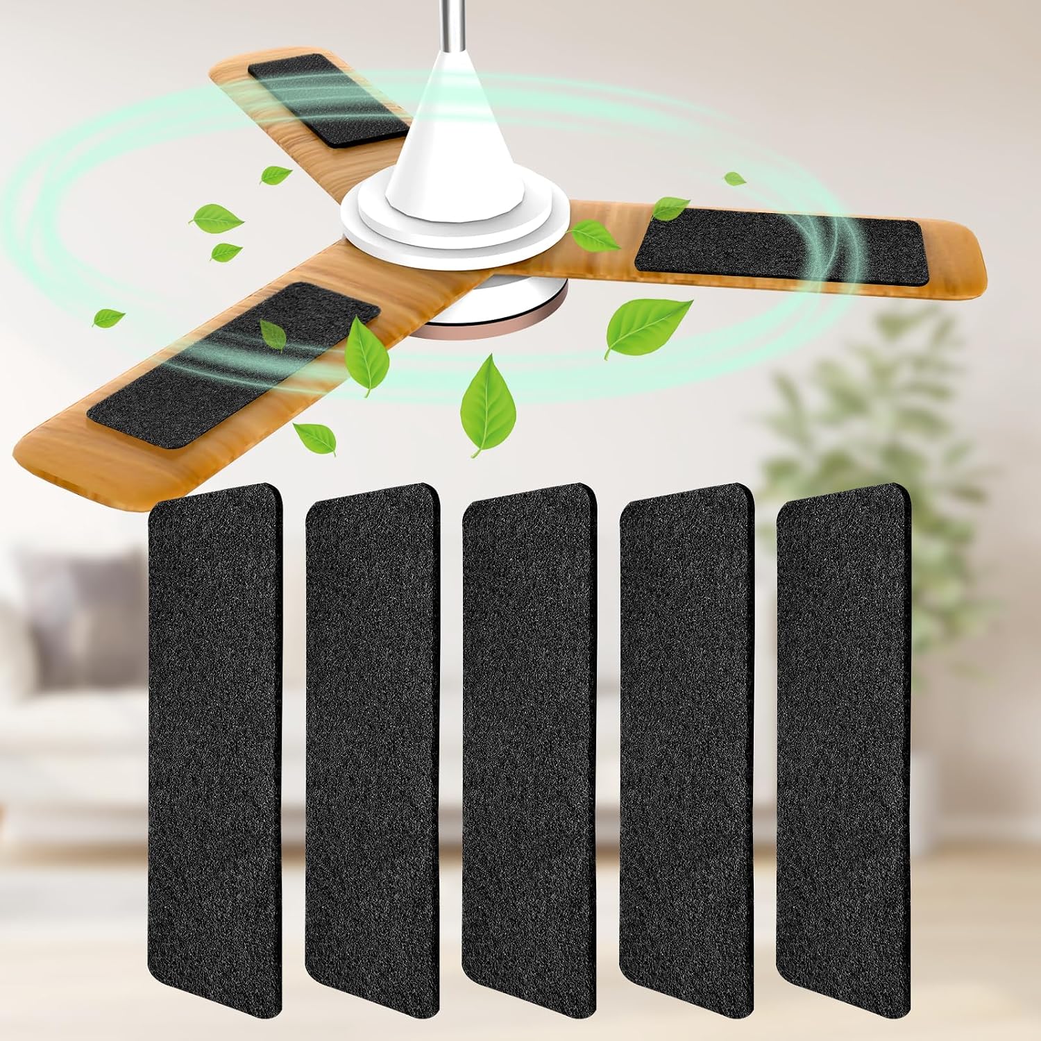 Ceiling Fan Filters for Blades, Carbon Air Filter Pads | 5 Pack Activated Coconut Shell Carbon, Peel and Stick, Unscented Air Purifier Pads, Helps Capture Household Dust Particles